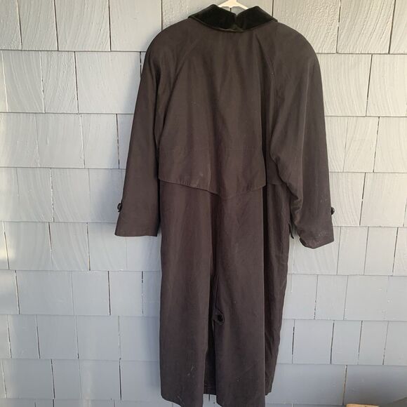 Anne Klein II Trench Coat Womens 10 Dark Brown/Black Long Wool Body Suede Collar - Picture 4 of 13
